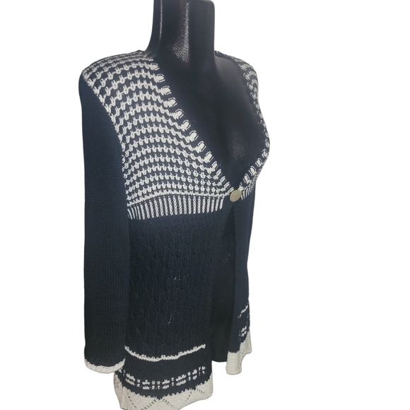 San Francisco Black and White Patterned Knit Cardigan XL - Picture 3 of 6